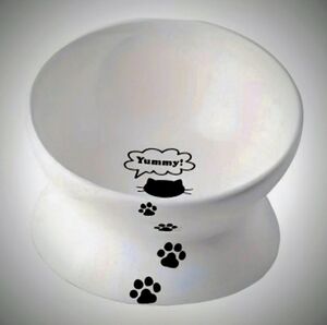 2 White Cat Bowls with Paw Prints, Brand New